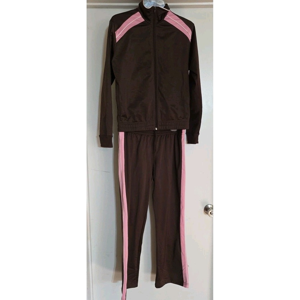 Y2K bcg Tracksuit ZipUp Size L Jacket and Matching M Pants Women's Brown Pink